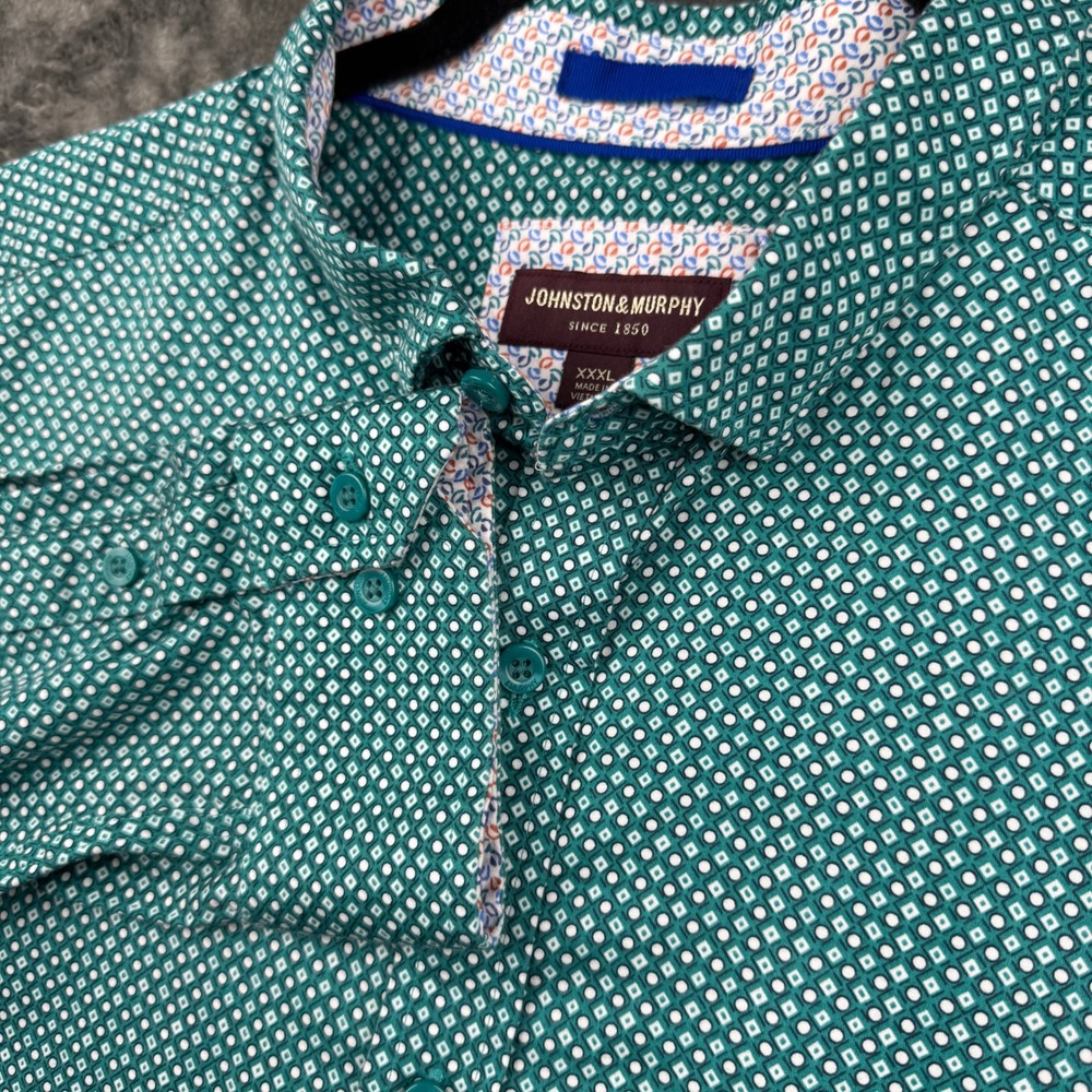 Johnston & Murphy Button Down Shirt Mens XXXL Teal Geometric Print Excellent
